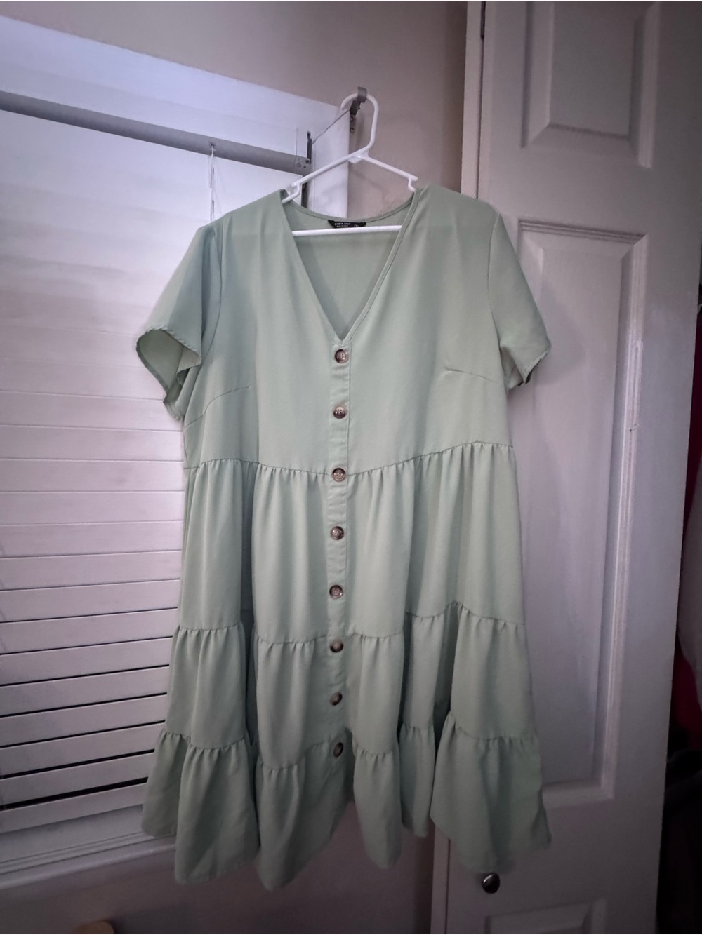 SHEIN Mint Green Tiered Button-Front Midi Dress